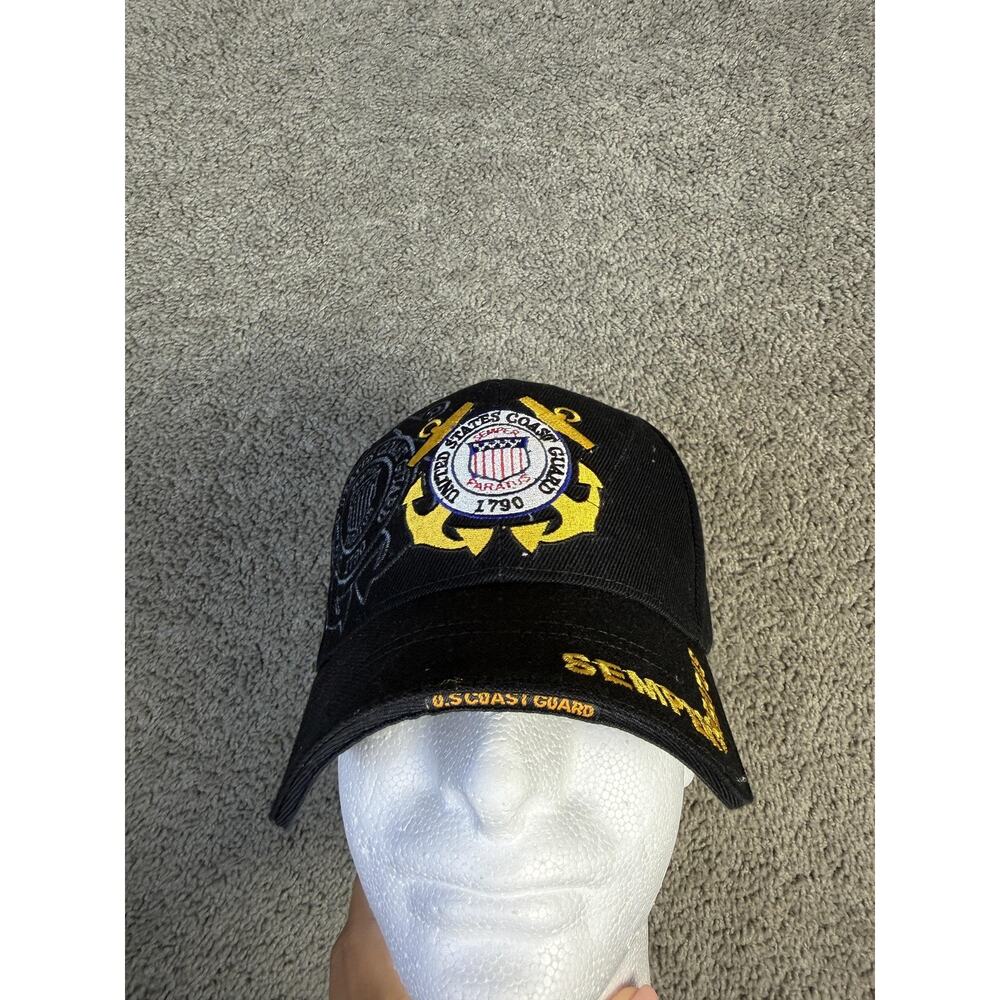 US Coast Guard Hat Cap Strap Back Mens One Size Black Embroidered Santo Cap